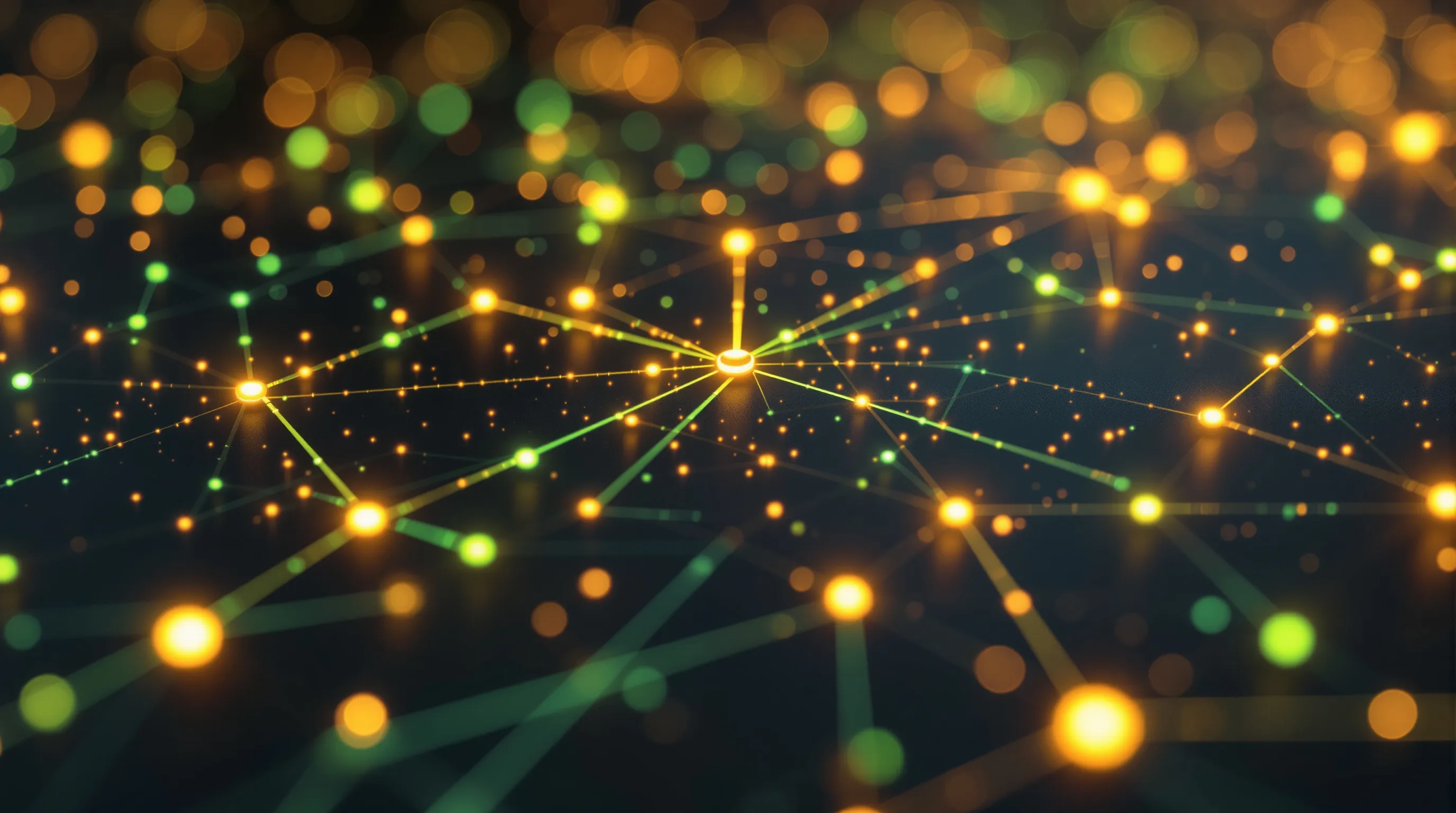 A distributed network of interconnected glowing nodes representing how individual contributor connections pool together into a shared public web data infrastructure for AI